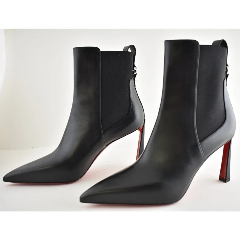 Christian Louboutin Condodo 85 Black Calf Leather Short Ankle Heel Boot 40.5